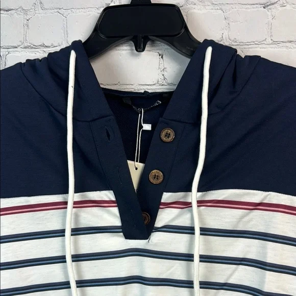 BloomChic Blue and White Striped Hoodie - Picture 5 of 6